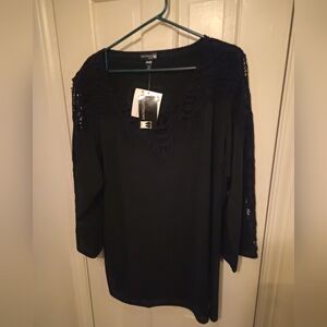 Anthony Original 2X Black  Boho Tunic W Crochet Trim Tunic Top  Witchy  Goth